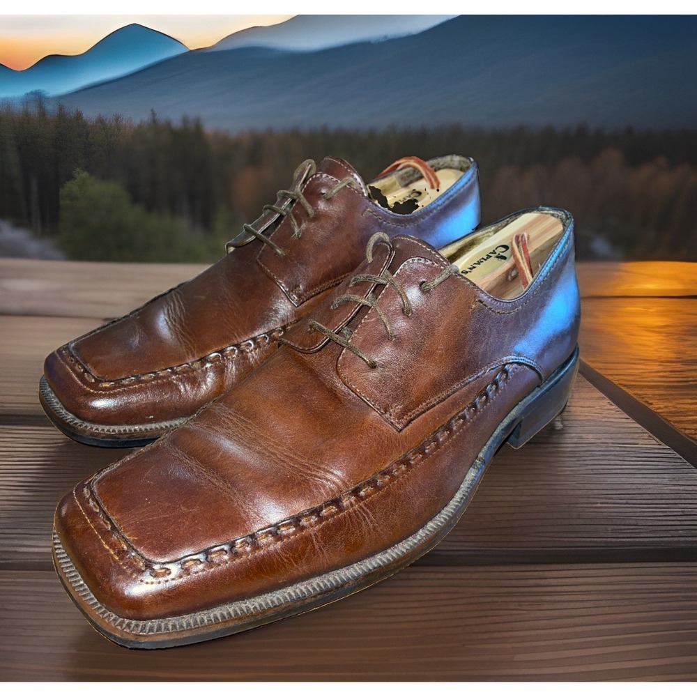 Fratelli Select Leather Shoes Men 9.5 M Brown Stitched Apron Square Toe